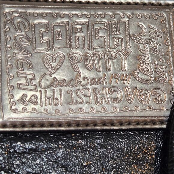 Coach Poppy Black Leather Crossbody Shoulder Bag Purse Small Leopard Lining EUC - Picture 4 of 8